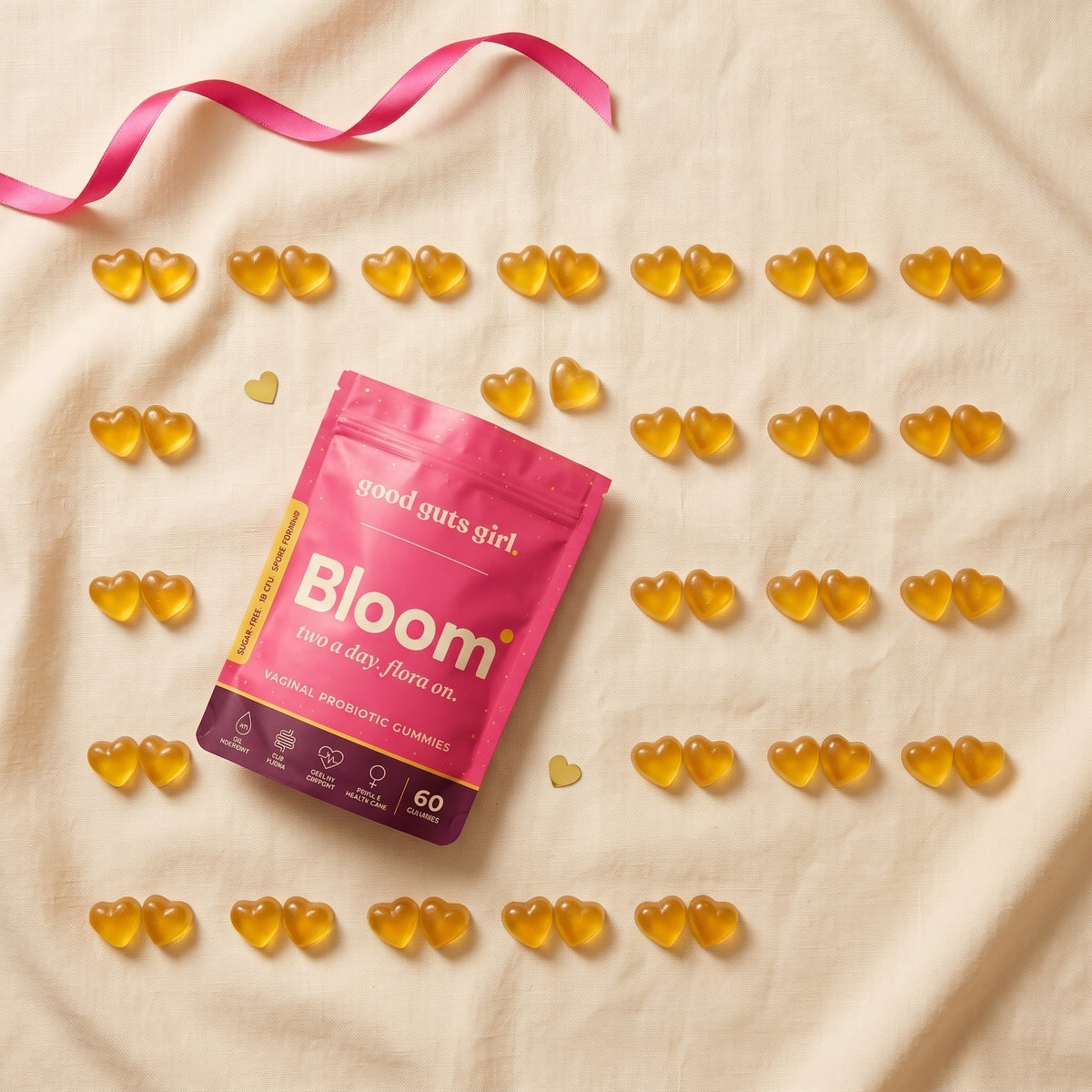 a month of gummy pairs laid out like a calendar — two spots left before the refill arrives