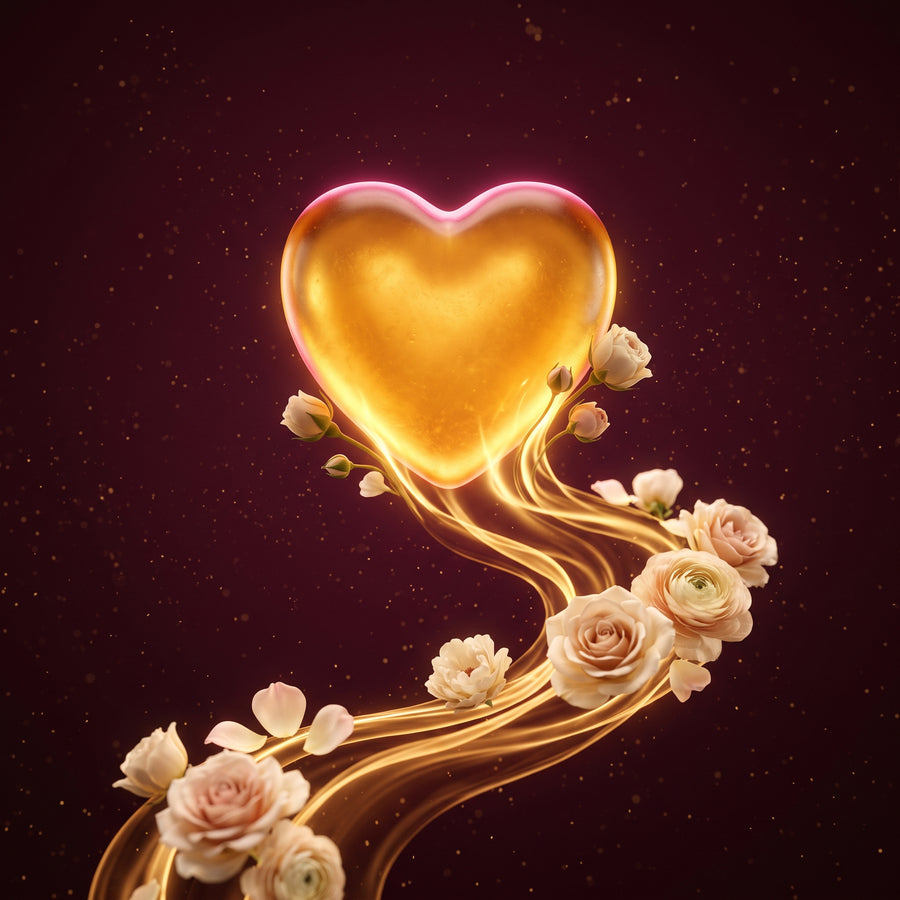 a golden gummy dissolving into blooming light