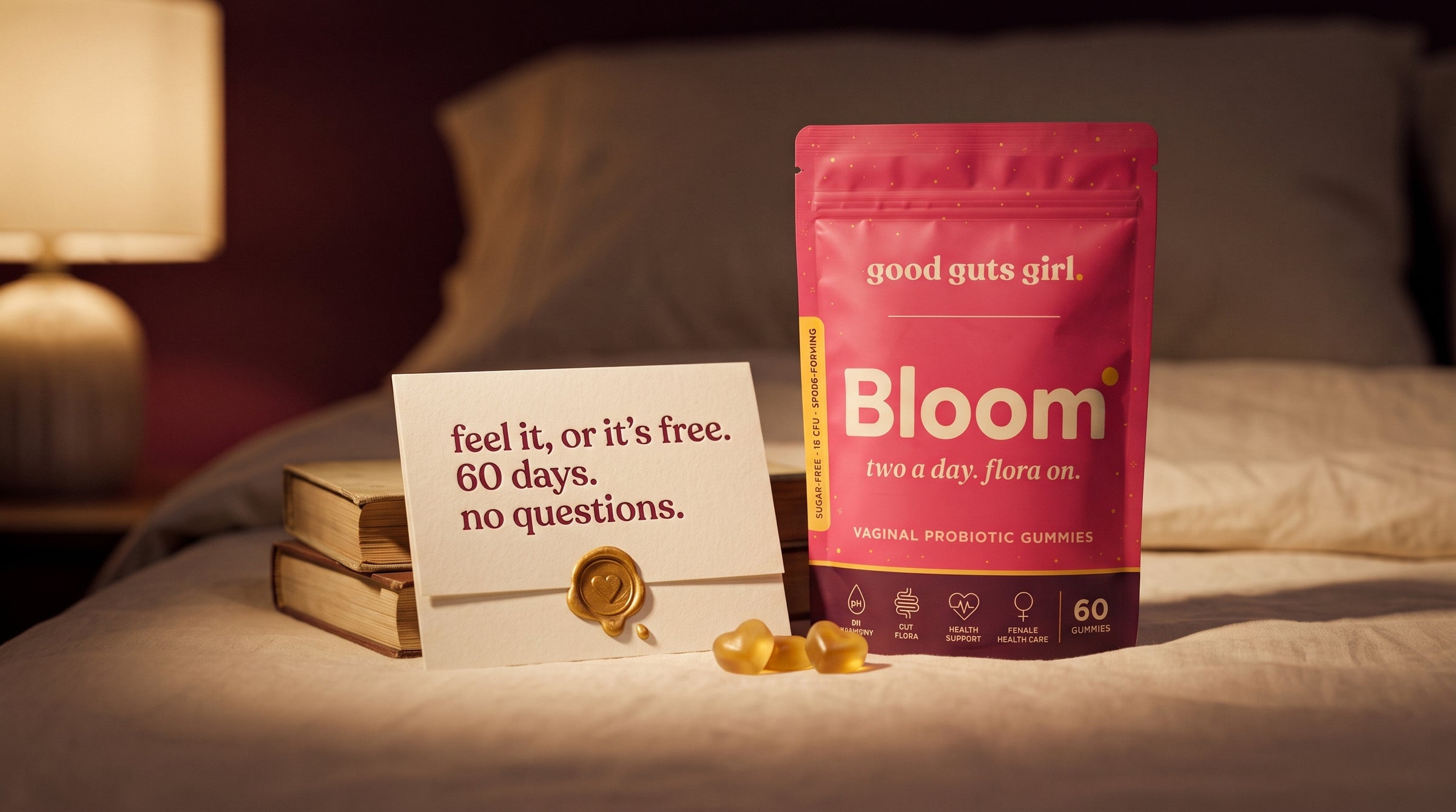 the wax-sealed promise — feel it, or it's free. 60 days, no questions.