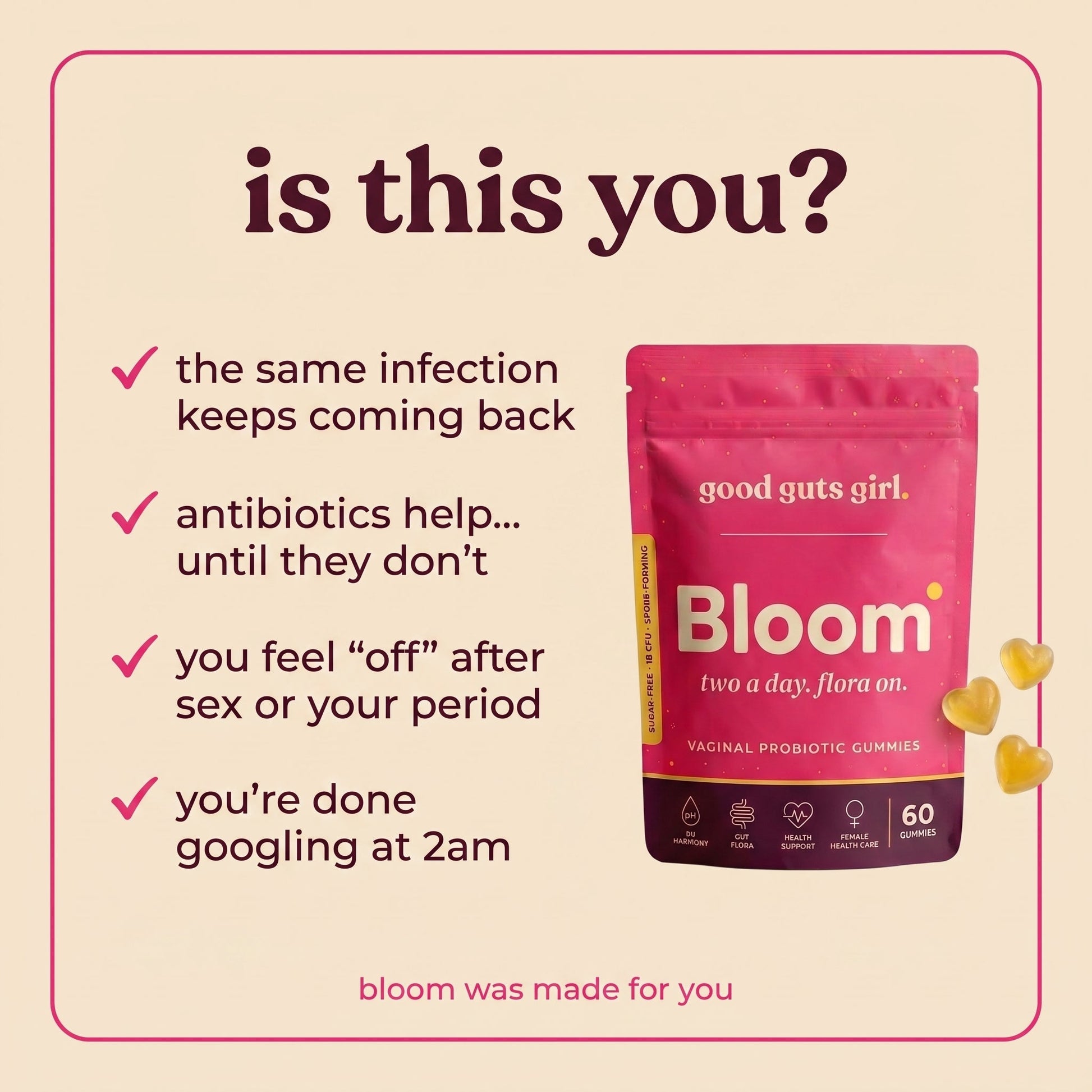 is this you? the same infection keeps coming back, antibiotics help until they don't — bloom was made for you