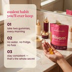 how to take bloom — two gummies every morning, no water, no fridge, stay consistent