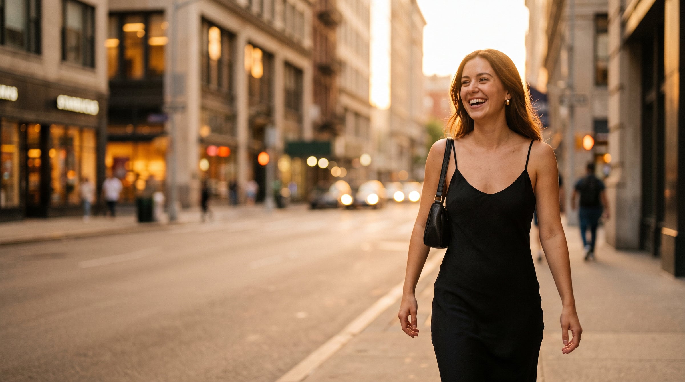 golden hour — on her way to something good, not thinking about it at all