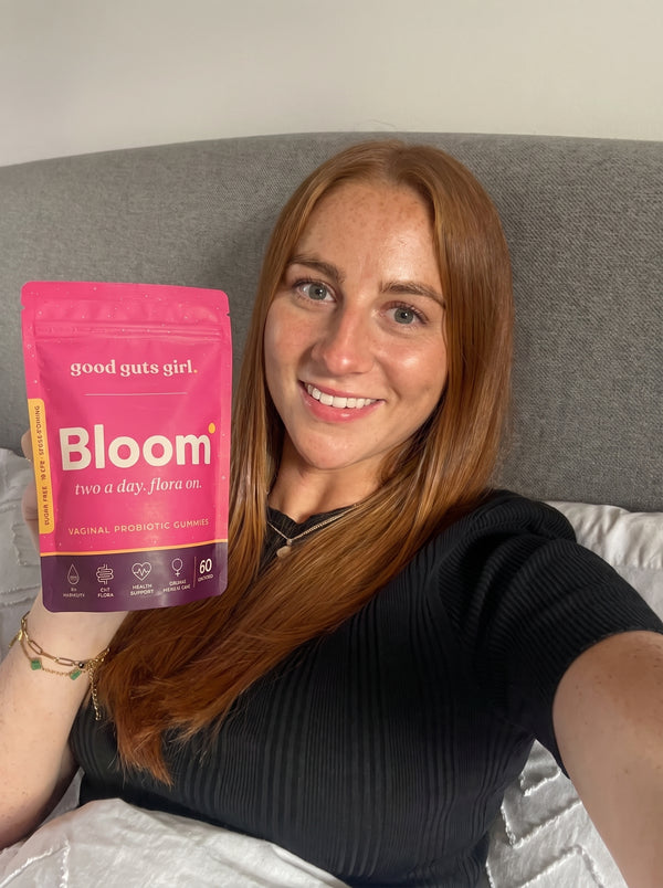 a good guts girl customer with her bloom pouch